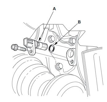 CKP sensor (A) and o-ring (B).